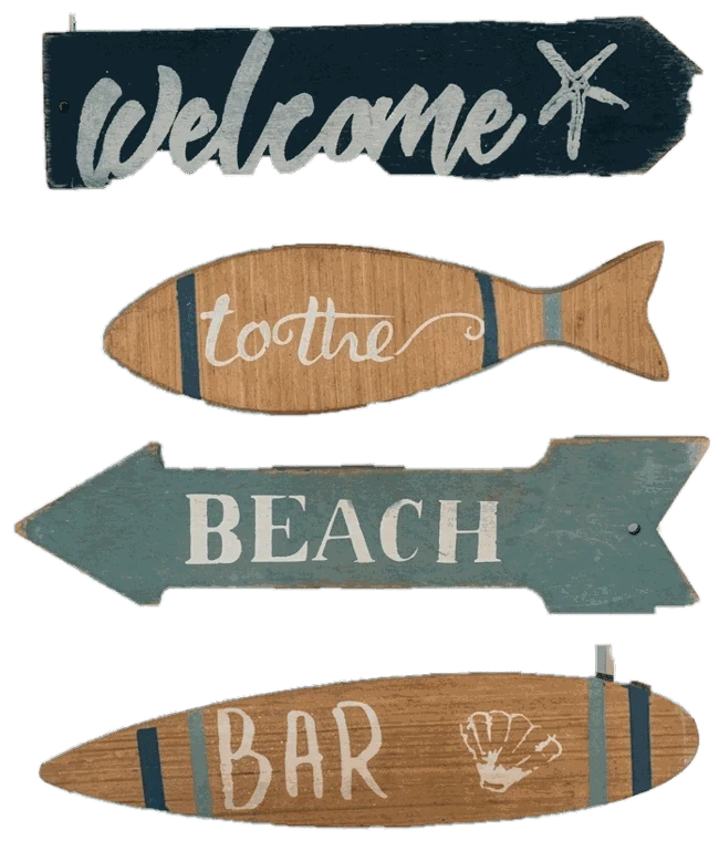 Insegna in legno all'ingresso: Welcome to the Beach Bar